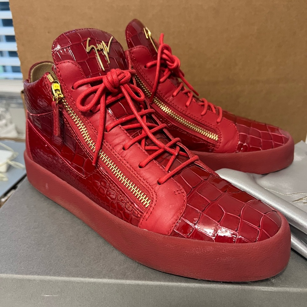 Giuseppe Zanotti Red Patent Leather High-Top Sneakers